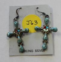 Zuni Style Inlaid Turquoise Earrings 202//205