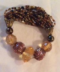 Earthtone Seed Bead and Lucite Multi Row Bracelet 202//242