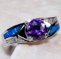 Fire Opal, amethyst and whtie topaz sterling ring size 6 202//194