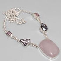 Pink quartz and biwa pearl and sterling necklace 202//202