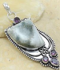Agate and amethyst and sterling handmade pendant and chain 202//234