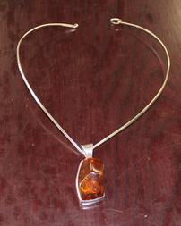 Amber Pendant Silver Choker //253