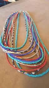 12 Strand Coral Turquoise Gunmetal Beaded Necklace 157//280