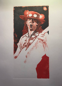 Stevie Ray Vaughan Monoprint and mixed media on paper