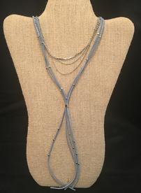 Blue leather necklace with silver choker //276