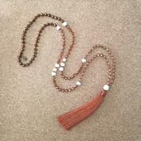 Brown Tassel Necklace with Crystals and Pearls 202//202