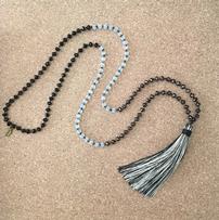 Black and White Tassel Necklace with Crystals 202//203