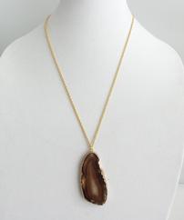 Flat Agate Pendant Long Necklace 202//242