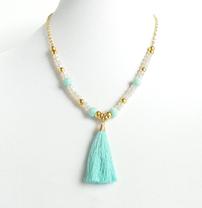 Aqua Tassel and Stone Necklace 202//208