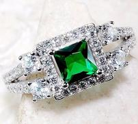 Emerald and White Topaz Ring Size 8 202//181