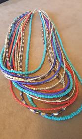 16 Strand Coral Turquoise Gunmetal Beaded Necklace 166//280