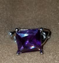 Square Amethyst Quartz Ring w/White Topaz in Band Size 7 202//214