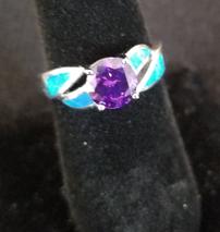 Amethyst w/Blue Fire Opal Inlay Ring Size 7 202//213