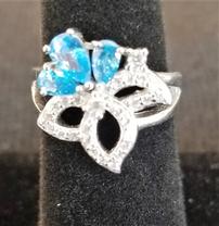 Blue Topaz White Topaz Floral Style Ring Size 6 202//208