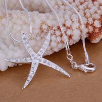 Sterling Silver Starfish with Crystals Necklace 202//202