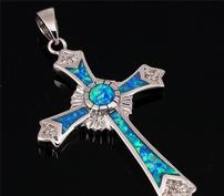 Blue Fire Opal Celtic Cross Necklace 202//177
