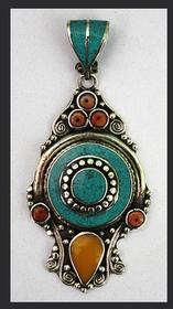 Tibetian Turquoise Pendant With Sterling Silver Collar 157//280