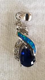 Blue Sapphire Blue Fire Opal Inlay Necklace 158//280