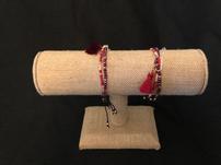 Gold and red bead with red and gold chain tassel bracelet 202//151