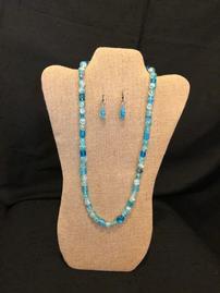 Translucent turquoise beaded nacklace with drop earrings 202//269