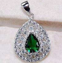 Emerald and White Topaz Necklace with Sterling Silver Chain and Setting 202//205