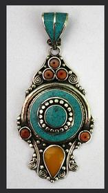 Tibetian Turquoise Pendant with Sterling Silver Collar 157//280