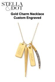 Gold charm necklace from Stella & Dot w/ engraving included 188//280