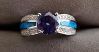 Amethyst Quartz Blue Fire Opal Inlay Ring 202//106
