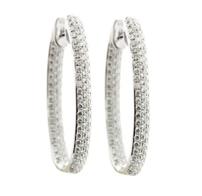 18K White Gold Oval Hoop Earrings with 1.75 Carats of Pave Set Diamonds 202//196