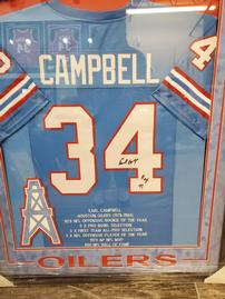 Oilers Earl Campbell autographed framed jersey 202//269