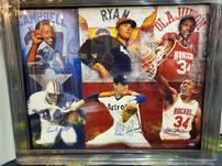Three Houston sport stars pictures autographed by Cambell, Ryan and Olajuwon 202//151