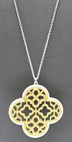 Silver and Gold Finish Quatrefoil Necklace 36" 143//280