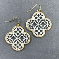 Silver and Gold Finish Quatrefoil Earrings 1" 202//202