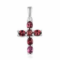 Sterling Silver Rose Garnet Cross Necklace 202//202