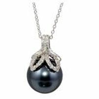 Sterling Silver Lab Created Grey Pearl and Diamond Necklace 202//202