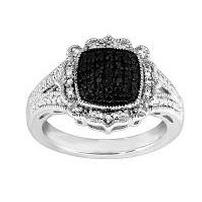 Sterling Silver Layered Black and White Diamond Ring 202//202