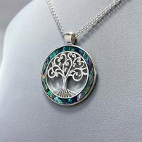 Silver Mother of Pearl Abalone Tree of life Necklace 202//202