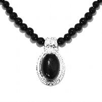 Black Onyx Beaded Necklace with Black Onyx Pendant 202//202