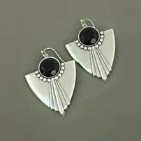 Black Onyx and Silver Fan Earrings 202//202