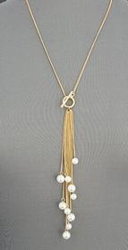 Gold Finish Pearl Tassel Necklace 143//280