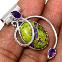Rare Atlantisite and Amethyst Sterling Silver Pendant and Sterling Silver Chain 202//202