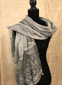 Handpicked From Florence Italy Grey Silk and Linen Scarf 202//279