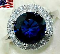 5Carat Blue Sapphire and White Topaz Sterling Silver Ring 202//182
