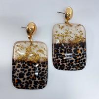 Gold and Brown Cheetah Rectangle Earrings 202//202