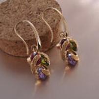 Rose Gold Ruby, Peridot and Amethyst Dangle Earrings 202//202