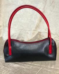 Handpicked from Florence Italy Black with Red Leather Curved Handle Purse 202//253