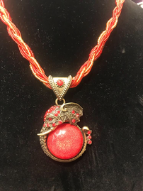 Elephant pendant necklace - red with braided chain 202//269