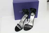 Stuart Weitzman Black Satin Bow-Strappy High Heel Sandals 202//135