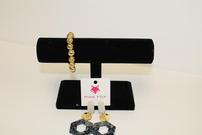 Pinkfox - Black, White, and Gold Dangling Earrings with Coordinating Gold Bead Bracelet 202//135