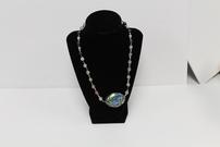 Urbane Cole - Handmade Necklace-Abalone Seashell w/Red Crystal Quartz Gemstones & Pearls 202//135